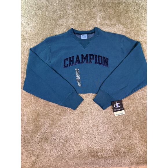 Champion Reverse Weave Cropped Sweatshirt Sz XL Crew Neck Blue Garment Dye E225 - Picture 1 of 10